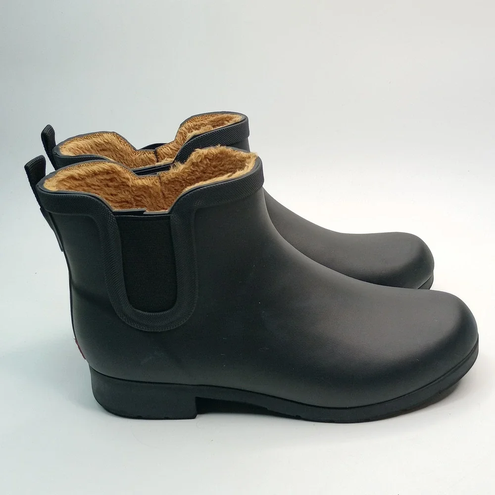 Chooka Plush Chelsea Rain Boots Women Size 10 Black Waterproof Faux Fur Lined